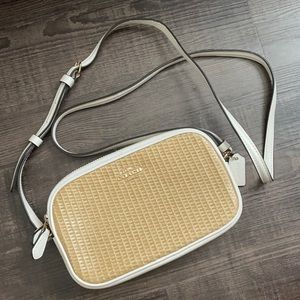 White and brown coach purse